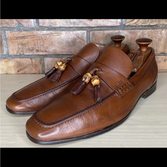 Gucci Bamboo Leather Loafers tassel dress logo shoes  Size 10D NEW SOLES - Picture 1 of 14